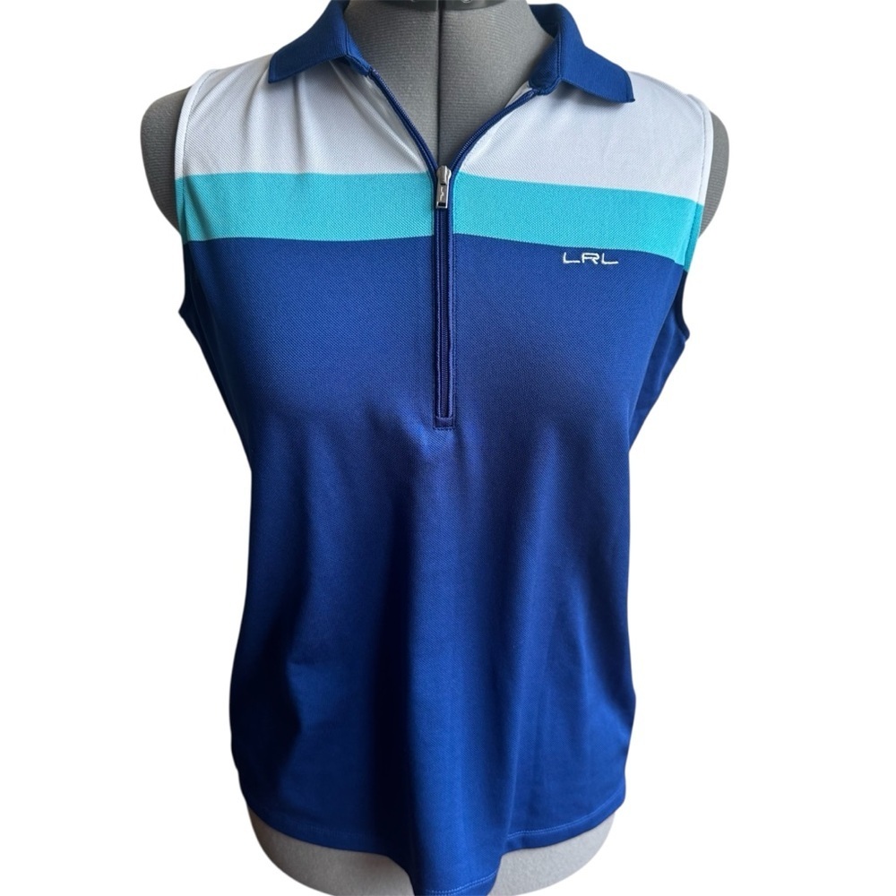 Lauren Ralph Lauren Colorblock Golf Top Sleeveless Quarter Zip Sporty Athleisure